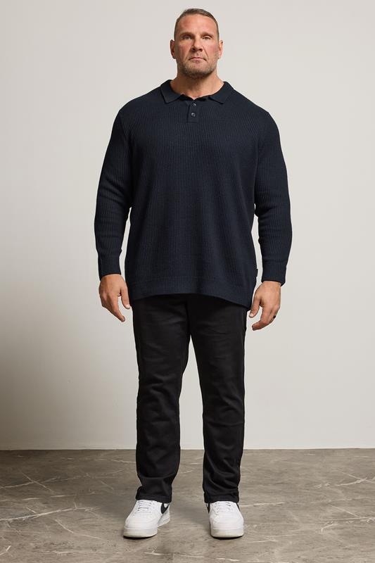 BadRhino Big & Tall Navy Blue Chunky Knit Collared Jumper | BadRhino 2