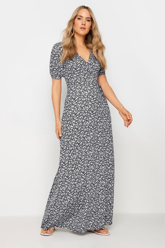 LTS Tall Women's Navy Blue Ditsy Floral Print Maxi Wrap Dress | Long Tall Sally 4