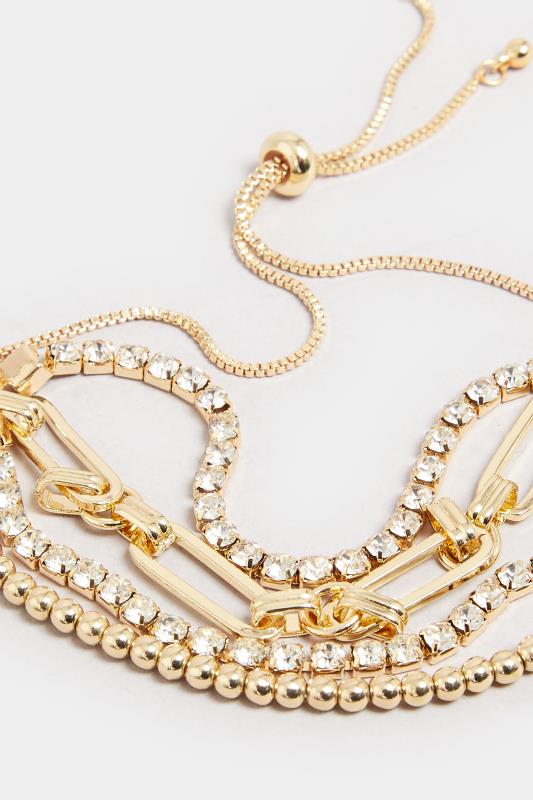 Gold Tone Diamante Layered Bracelet | Yours Clothing 3