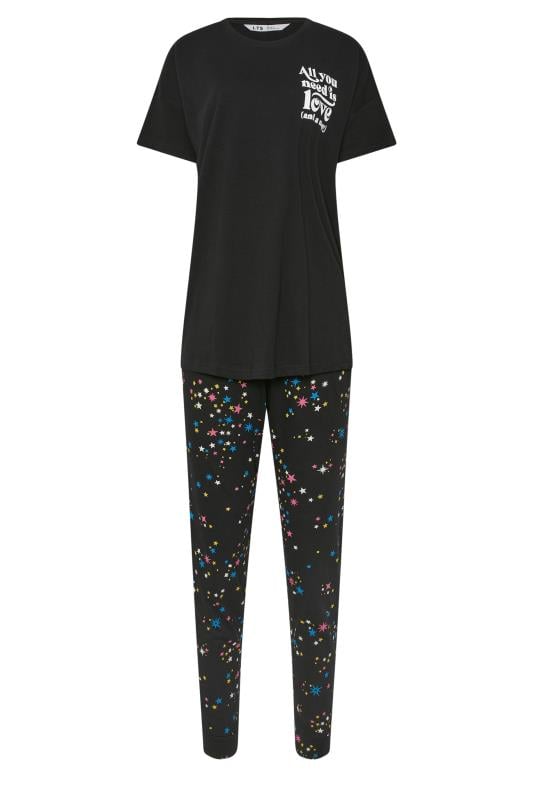 LTS Tall Black Star Print 'All You Need Is Love' Slogan Pyjama Set | Long Tall Sally 5