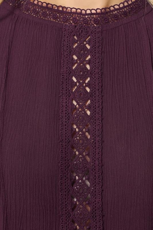 LTS Tall Purple Crinkle Lace Detail Blouse | Long Tall Sally 4