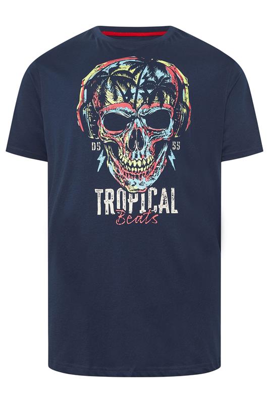 D555 Big & Tall Navy Blue Tropical Skull Print T-Shirt | BadRhino 2
