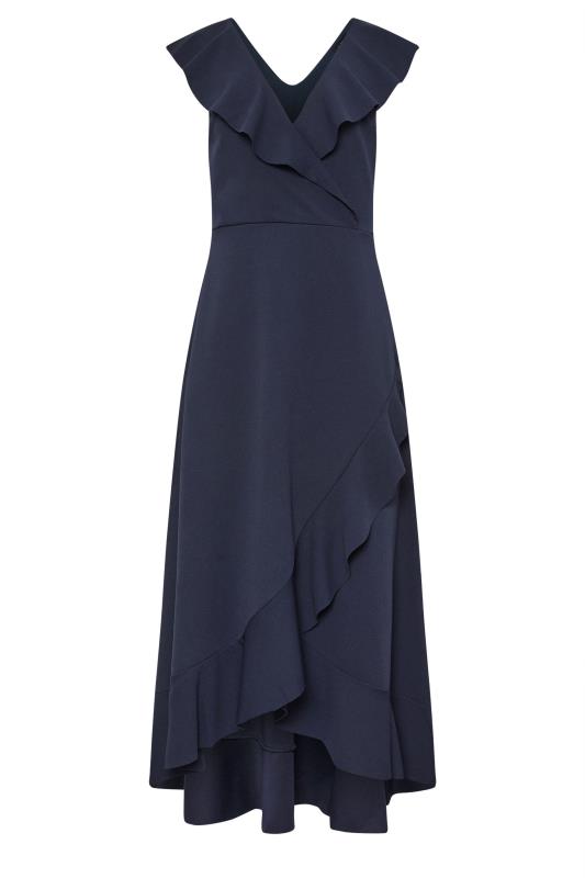 LTS Tall Women's Navy Blue Frill Wrap Midi Dress | Long Tall Sally 6