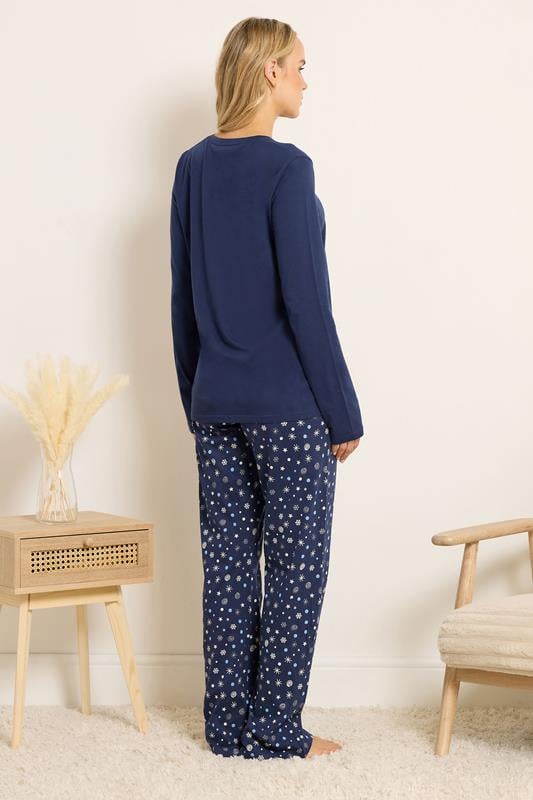 LTS Tall Navy Blue 'Cosy Nights' Slogan Wide Leg Pyjama Set | Long Tall Sally 3
