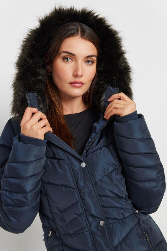 Navy faux fur hooded coat online