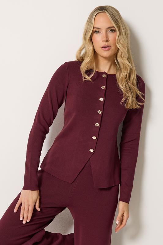  LTS Tall Burgundy Red Button Cardigan