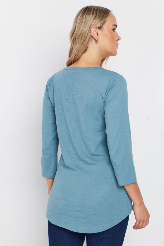 LTS Tall Womens Blue Cotton Henley Top | Long Tall Sally 3