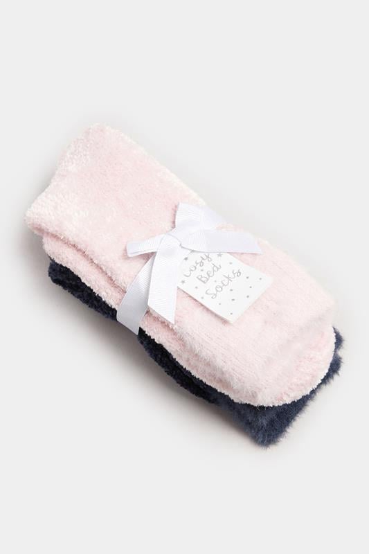 2 PACK Pink & Blue Chenille Ankle Bed Socks | Yours Clothing 3