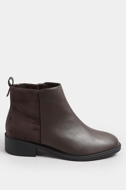 Brown Faux  Leather Metal Trim Ankle Boots In Extra Wide EEE Fit | Yours Clothing 2