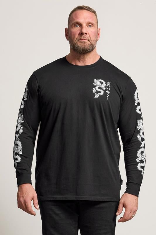 BadRhino Big & Tall Black Long Sleeve Dragon Graphic T-shirt