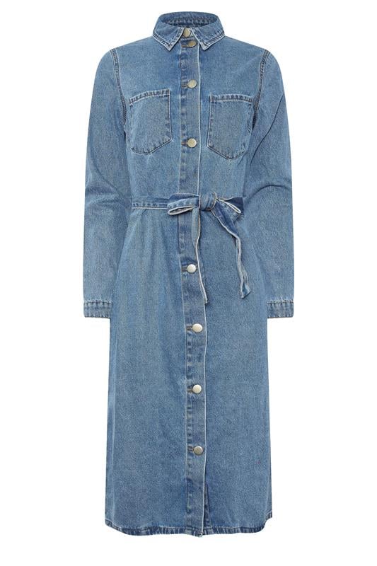 LTS Tall Blue Denim Long Sleeve Belt Tie Midi Dress | Long Tall Sally 5