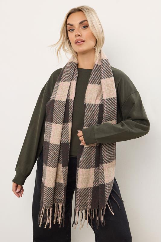 Plus Size  Yours Chocolate Brown Checked Scarf