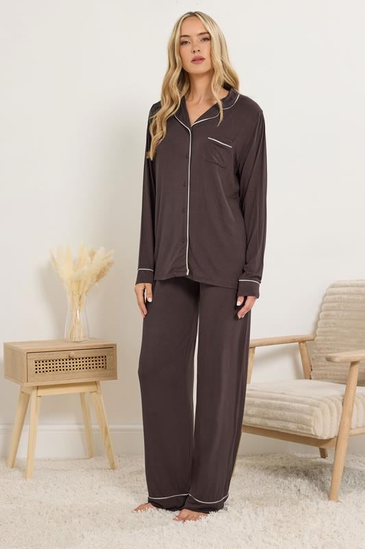 Tall  LTS Tall Chocolate Brown Piped Jersey Pyjama Set