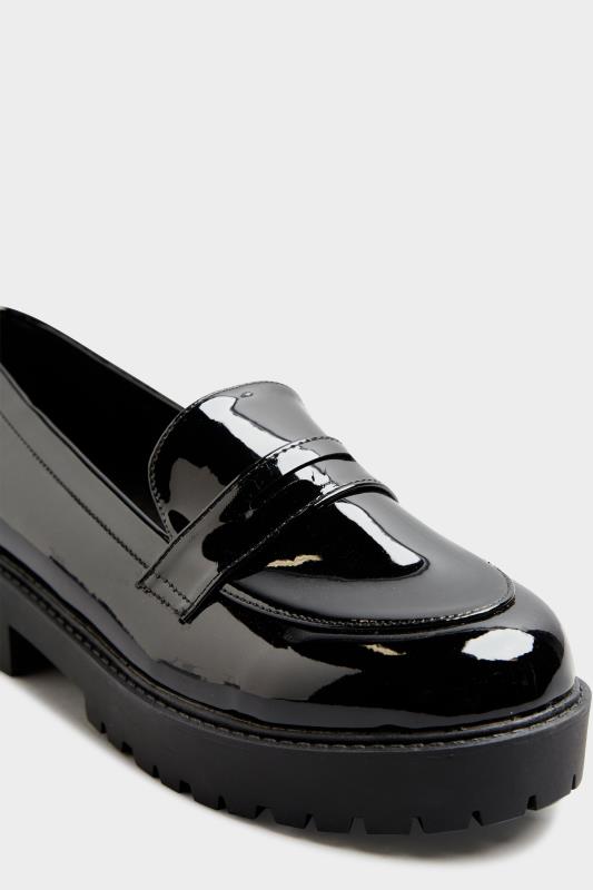 Plus Size Black Patent Chunky Loafers In Wide E Fit & Extra Wide EEE Fit | Yours Clothing 5
