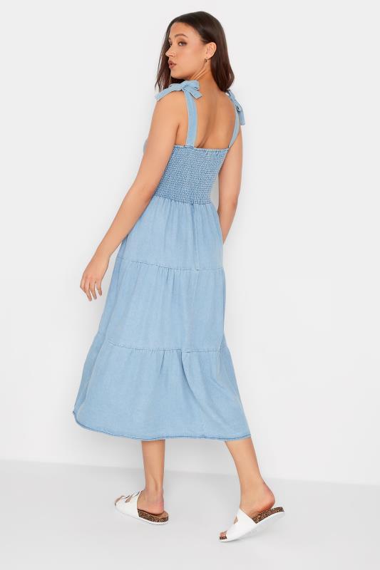 LTS Tall Women's Blue Denim Shirred Tiered Midi Dress | Long Tall Sally 3