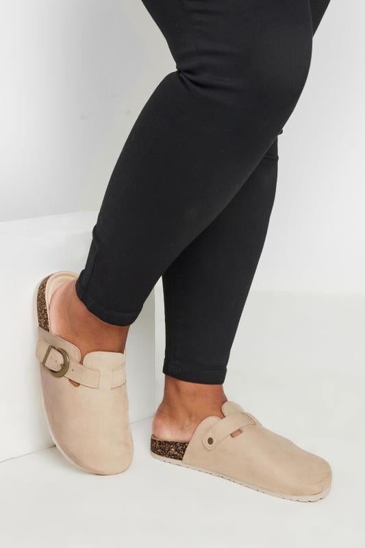 Plus Size  Yours Beige Brown Faux Suede Clogs In Extra Wide EEE Fit