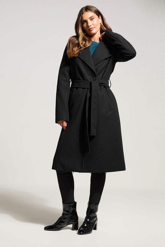 LTS Tall Black Formal Wrap Belted Midi Coat | Long Tall Sally 2