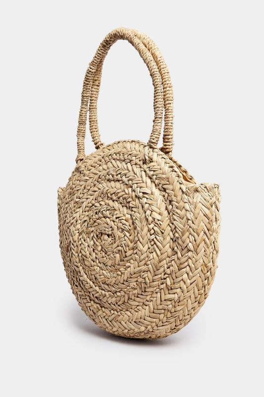 Natural Brown Round Straw Shoulder Bag | Yours Clothing 2