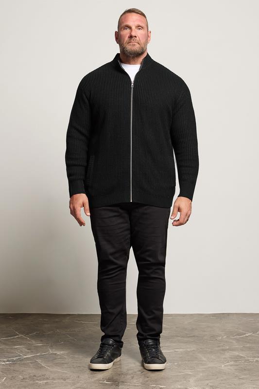 BadRhino Big & Tall Black Ribbed Zip Through Knitted Jumper | BadRhino 3