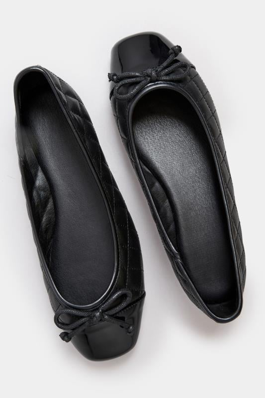 Black Quilted Ballerina Pumps In Extra Wide EEE Fit | Yours Clothing  5