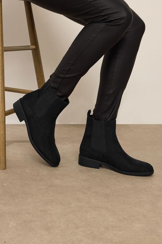 LTS Black Faux Suede Chelsea Ankle Boots In Standard Fit | Long Tall Sally 1