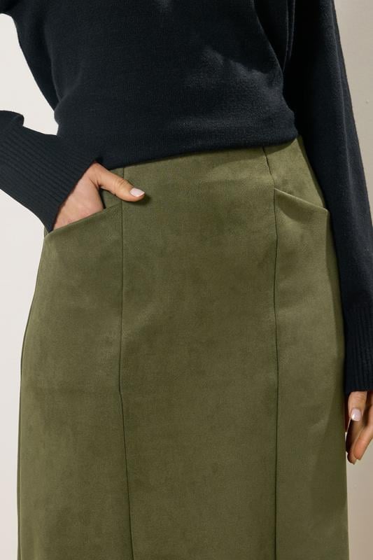 LTS Tall Women's Khaki Green Faux Suede Midaxi Skirt | Long Tall Sally 4