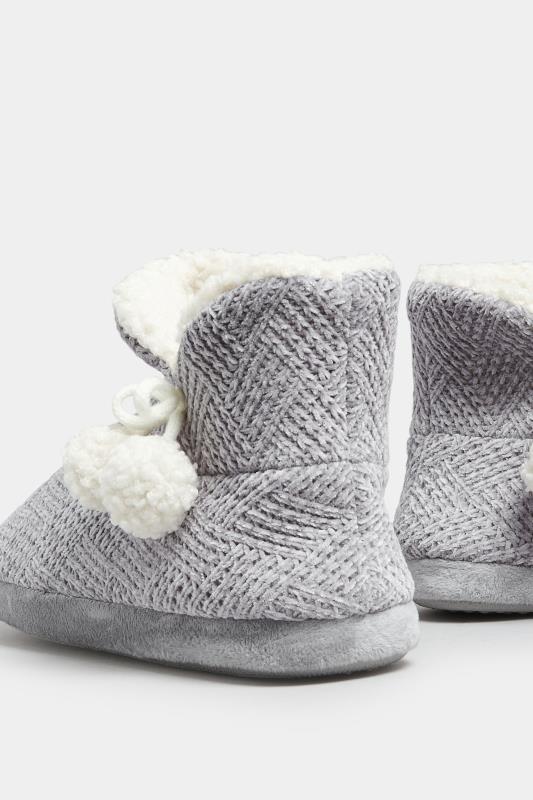 Grey Fluffy Chevron Slipper Boots In Wide E Fit | Yours Clothing 4