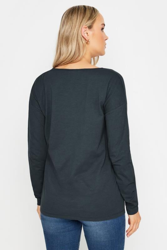 LTS Tall Navy Blue V-Neck Long Sleeve Cotton T-Shirt | Long Tall Sally 3