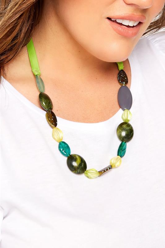 Plus Size  Yours Green Multi Bead Necklace