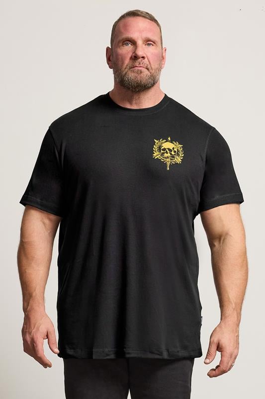 BadRhino Big & Tall Black Skull Emblem Extra Long Graphic T-Shirt