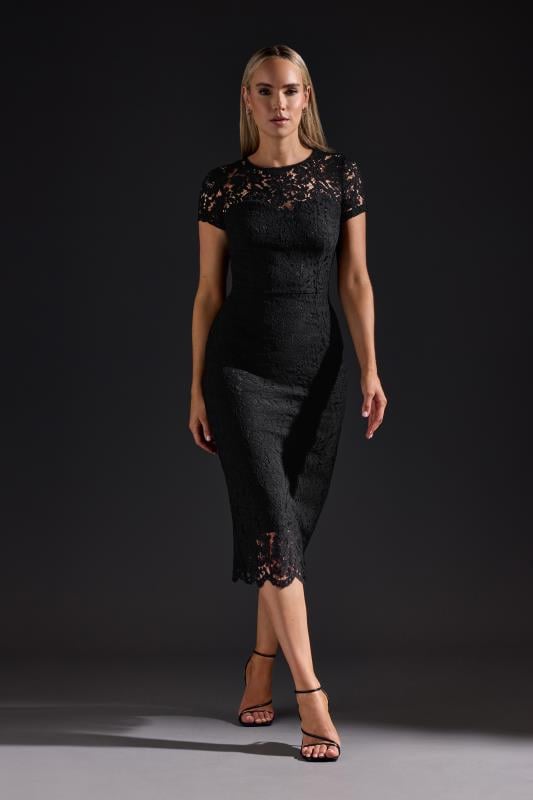 LTS Tall Women's Black Lace Fitted Midi Dress | Long Tall Sally 1