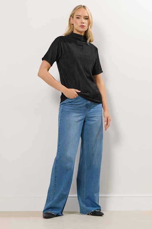 LTS Tall Black Textured Funnel Neck Top | Long Tall Sally 2