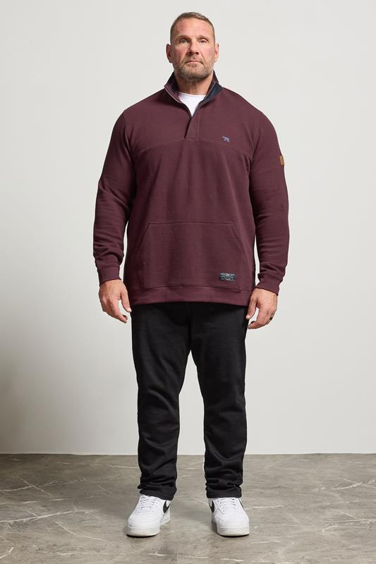 D555 Big & Tall Burgundy Red Quilted Quarter Zip Sweatshirt | BadRhino 2