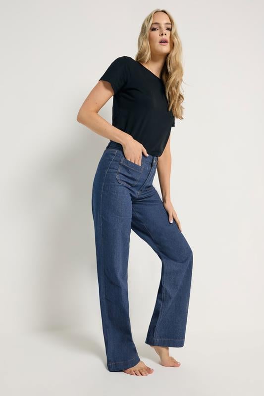 LTS Tall Womens Indigo Blue Pocket Detail Wide Leg Jeans
