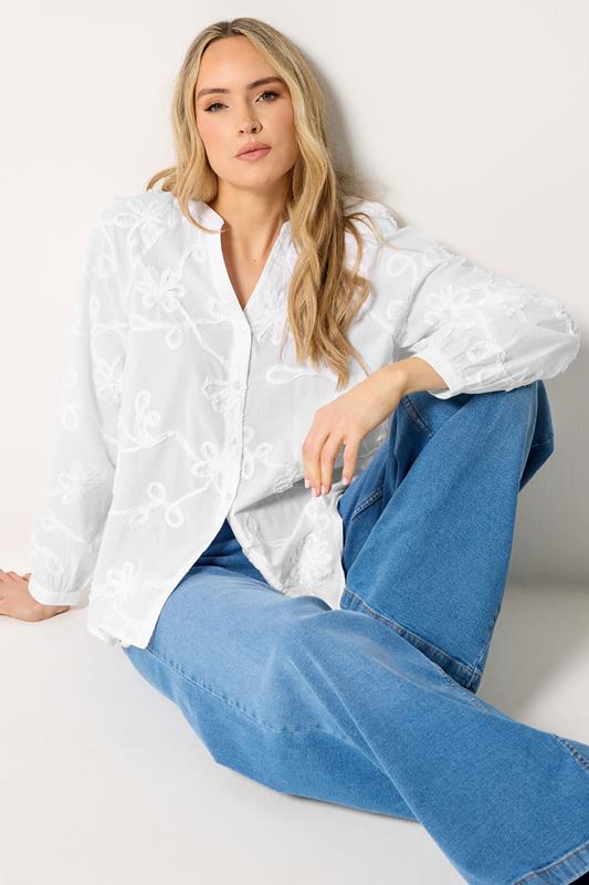  LTS Tall White Floral Cornelli Cotton Shirt