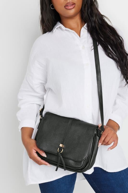 Black Faux Leather Satchel Bag 1