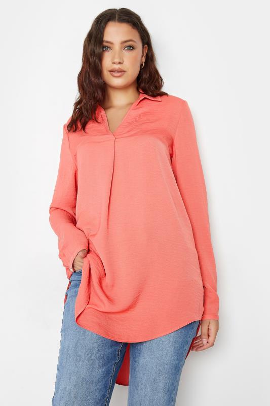 LTS Tall Women's Coral Pink V-Neck Twill Shirt | Long Tall Sally 1