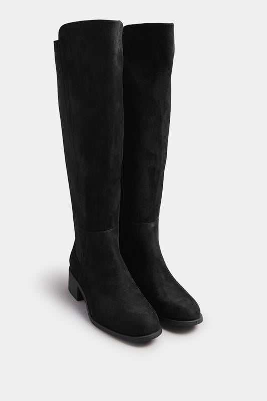 Black Faux Suede Elasticated Knee High Boots In Extra Wide EEE Fit | Yours Clothing 4