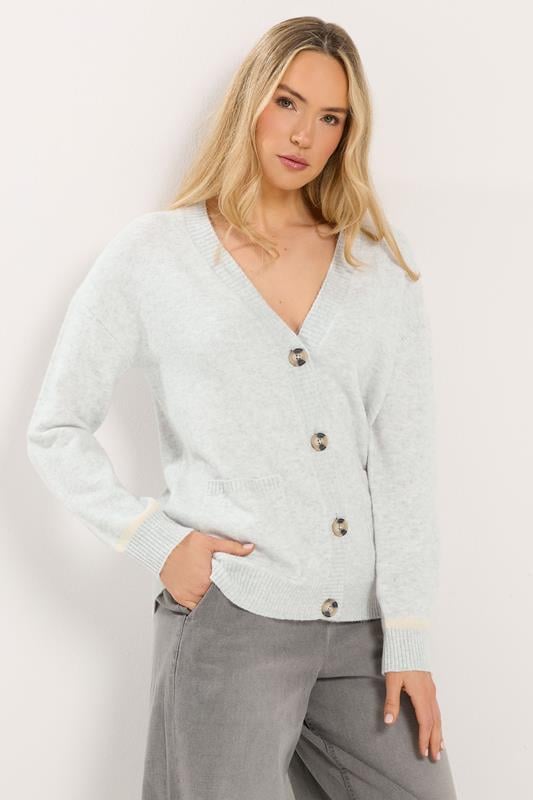 Tall  LTS Tall Grey Tipped Detail Knitted Cardigan