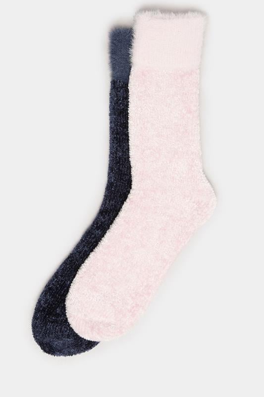 2 PACK Pink & Blue Chenille Ankle Bed Socks | Yours Clothing 4