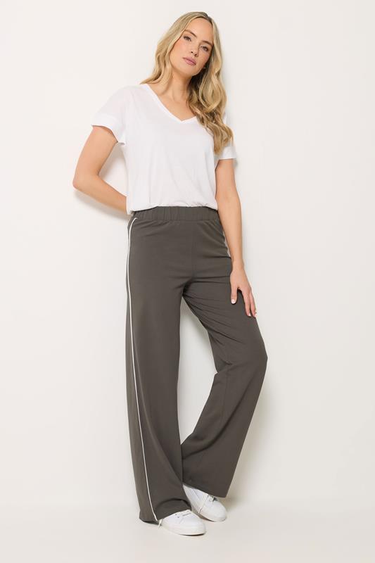  LTS Tall Charcoal Grey Side Stripe Cotton Wide Leg Leggings