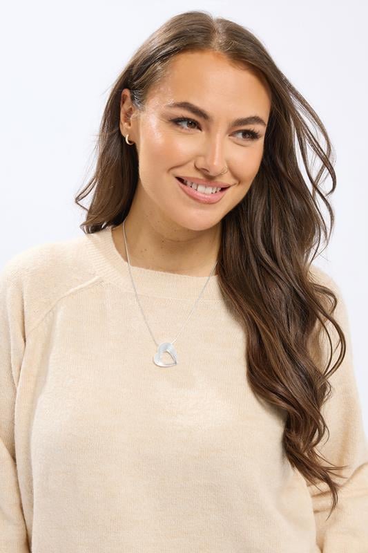 Silver Tone Brushed Heart Necklace | Yours Clothing 1