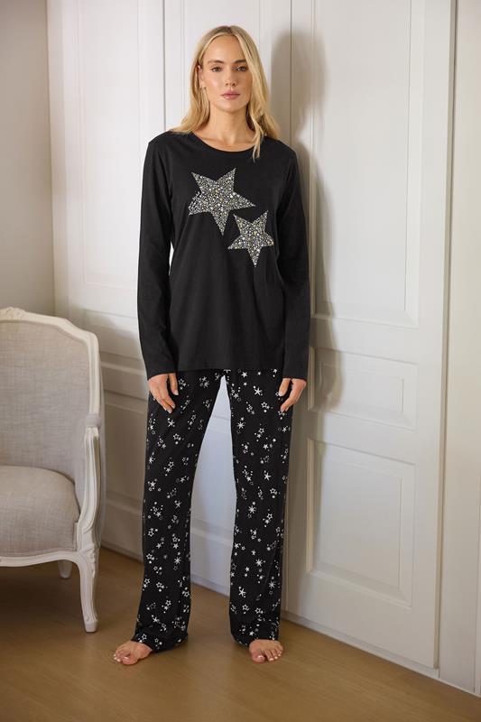 Tall  LTS Tall Black Star Graphic Wide Leg Pyjama Set