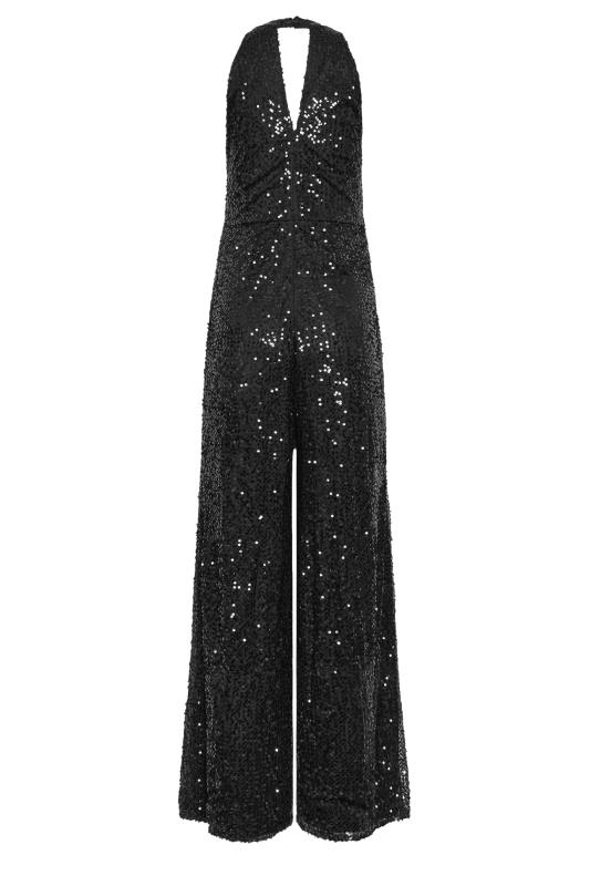LTS Tall Black Sequin Embellished Halter Neck Jumpsuit | Long Tall Sally 8