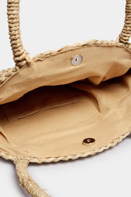 Natural Brown Round Straw Shoulder Bag | Yours Clothing 5