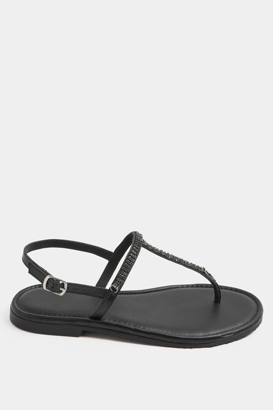 Black Diamante Toe Post Sandals In Extra EEE Wide Fit | Yours Clothing 1
