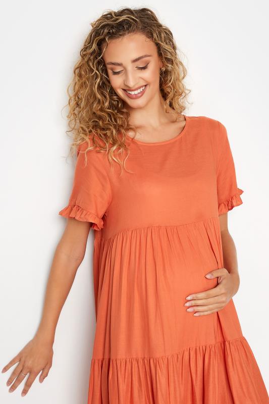LTS Orange Maternity Tiered Linen Look Smock Dress | Long Tall Sally 4