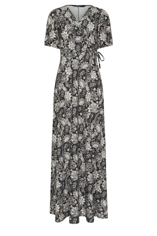 LTS Tall Women's Black Floral Paisley Print Wrap Maxi Dress | Long Tall Sally 1