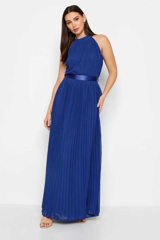 LTS Tall Womens Dark Blue Halterneck Pleated Maxi Dress | Long Tall Sally 1