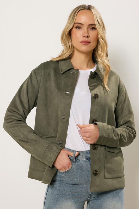 Tall  LTS Tall Khaki Green Faux Suede Trucker Jacket